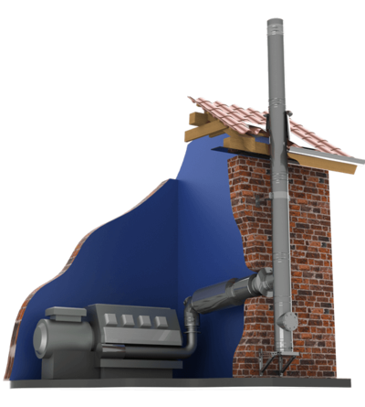 Komin stalowy DW-KL-połączenie z tłumikiem i agregatem Komin izolowany