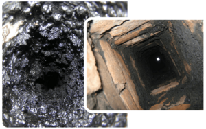 zatory w kominie wywołane sadzą